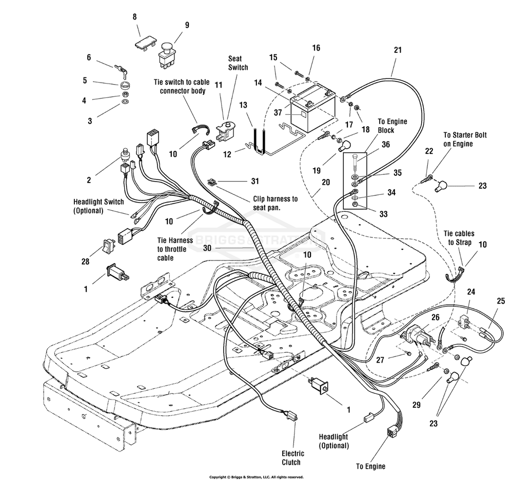 Electrical Group (7501403) Diagram and Parts List for 7800538 (C950-60928-0)(2009) Briggs and Stratton Lawn Tractor